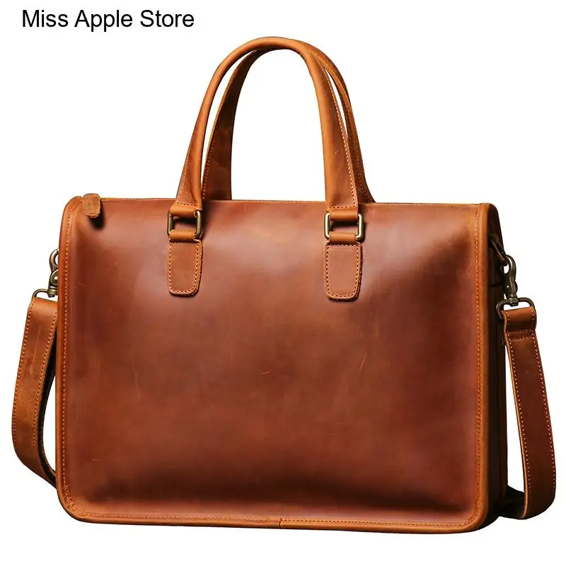 

Business Office Bag A4 File Men's Bag Crazy Horse Leather Men Briefcase for Laptop 14 Messenger Men's Leather