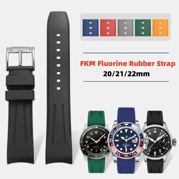 

Curved FKM Fluorine Rubber Strap 20mm 21mm 22mm for Omega Seamaster 300 for Rolex Water Ghost for Seiko Sport Luxury Watchband