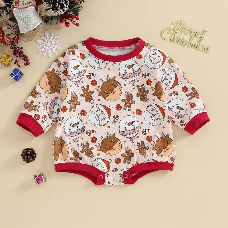 

2023-08-03 Lioraitiin 0-24M Baby Girls Boys Christmas Sweatshirt Romper Deer Snowman Santa Print Long Sleeve Toddler Bodysuits