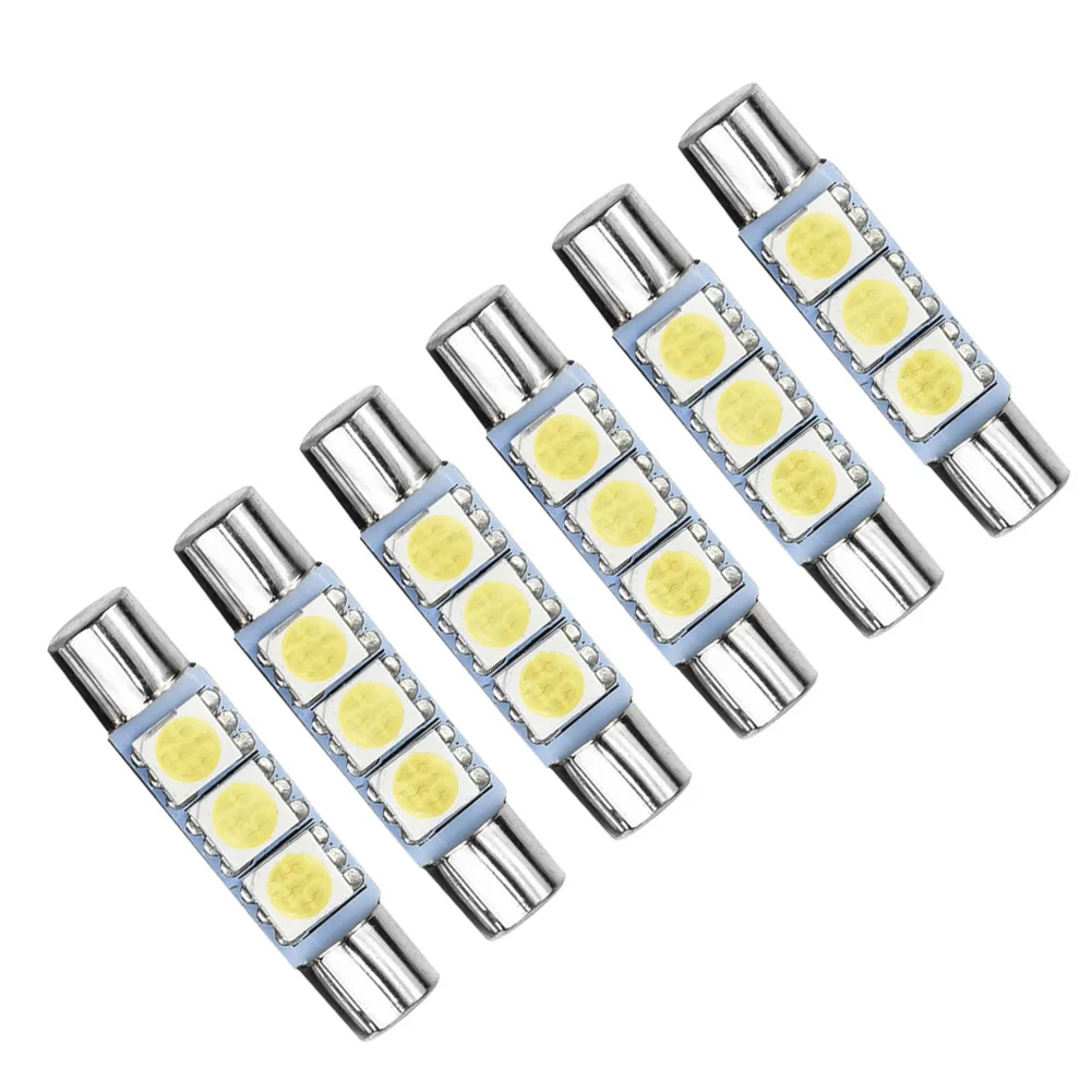 

6X Car LED Lights Sunshade Mirror Lamps Xenon White 5050 3SMD 6641/6614F 12V 6000K LED Bulb Sun Visor Makeup Mirror Fuse Light