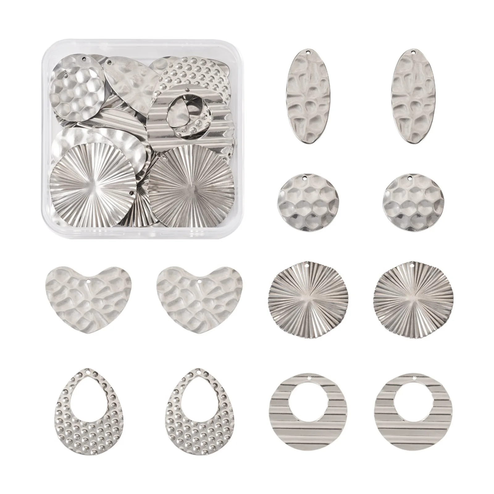 24pcs Stainless Steel Geometric Pendants Textured Heart Oval Charms for Earring Necklace Jewelry Making DIY Supplies
24pcs Stainless Steel Geometric Pendants Textured Heart Oval Charms for Earring Necklace Jewelry Making DIY Supplies