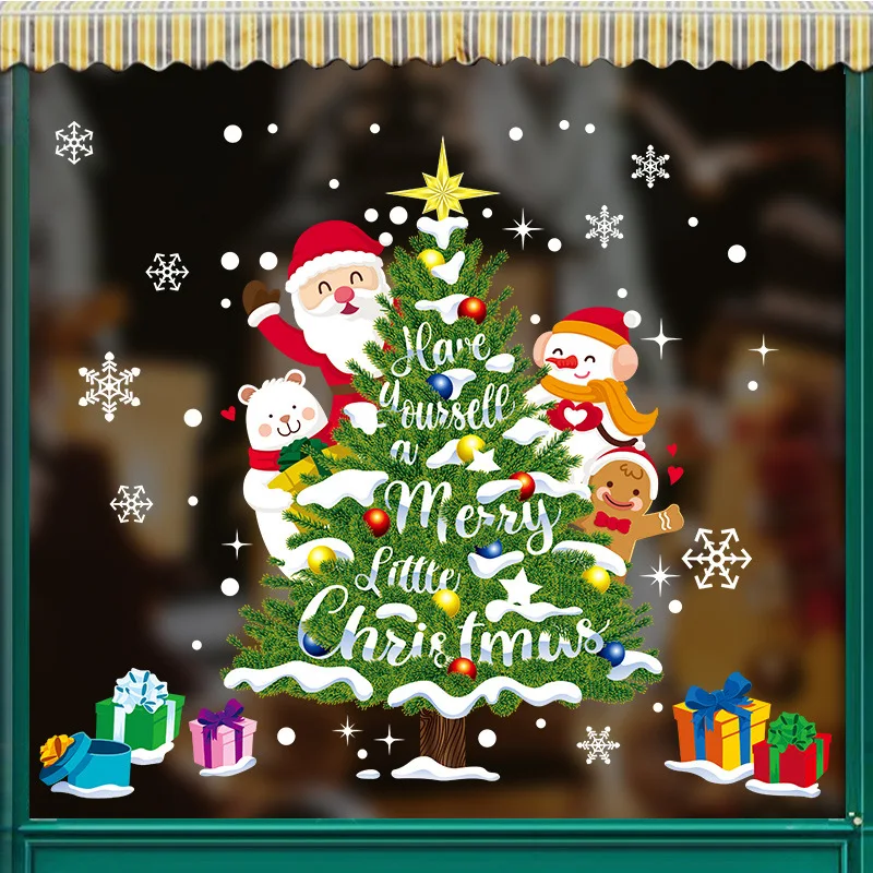 

2023 Christmas Window Decoration Electrostatic Sticker Christmas Tree Santa Claus Snowflake Pattern Deca Gift Wall Sticker