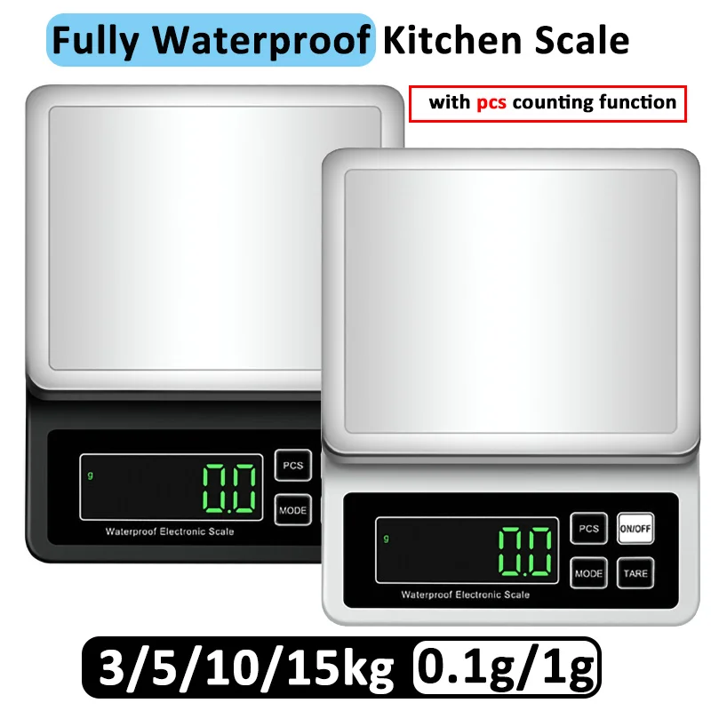 

Полностью водонепроницаемые кухонные весы с USB-зарядкой, 0,1 г/1 г, высокоточные электронные весы из нержавеющей стали 304 с функцией подсчета