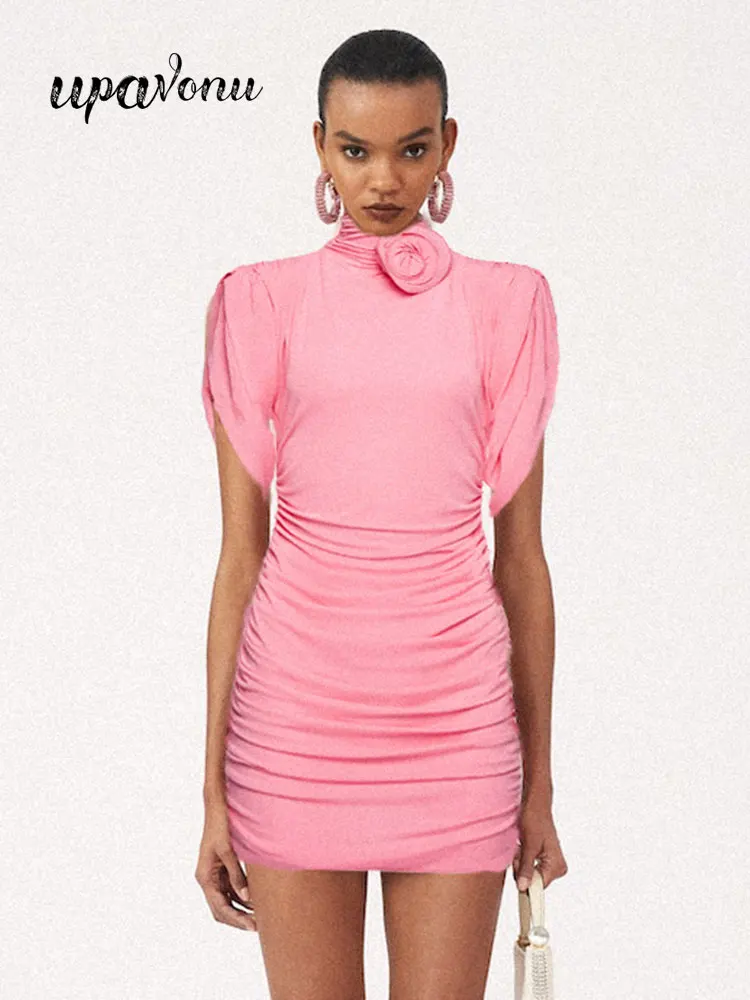 Unique Summer Pink Dress Women's High Collar Sleeveless Bodycon Draped Mini Dress Fashion Cocktail Evening Party Dress Vestidos
Unique Summer Pink Dress Women's High Collar Sleeveless Bodycon Draped Mini Dress Fashion Cocktail Evening Party Dress Vestidos