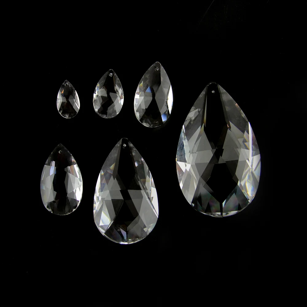 

16mm 22mm 38mm 50mm 63mm 76mm 100mm K9 Crystal Clear Water Drop Chandelier Part Glass Suncatcher Prism Hanging Trimming Pendants