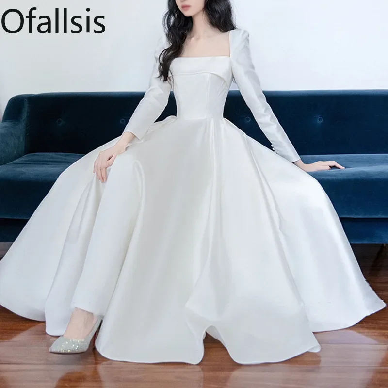 Ofallsis Square Neck Satin Light Wedding Dress 2023 New Bride Simple Evening Temperament Long Sleeved Art Examination Dresses
Ofallsis Square Neck Satin Light Wedding Dress 2023 New Bride Simple Evening Temperament Long Sleeved Art Examination Dresses