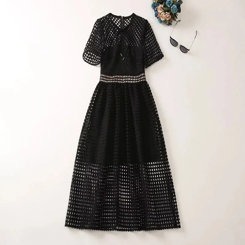 Hollow Out Sexy Dress New 2023 Summer Fashion Style Women O-Neck Allover Geometric Patterns Short Sleeve Mid-Calf Black Dress
Hollow Out Sexy Dress New 2023 Summer Fashion Style Women O-Neck Allover Geometric Patterns Short Sleeve Mid-Calf Black Dress