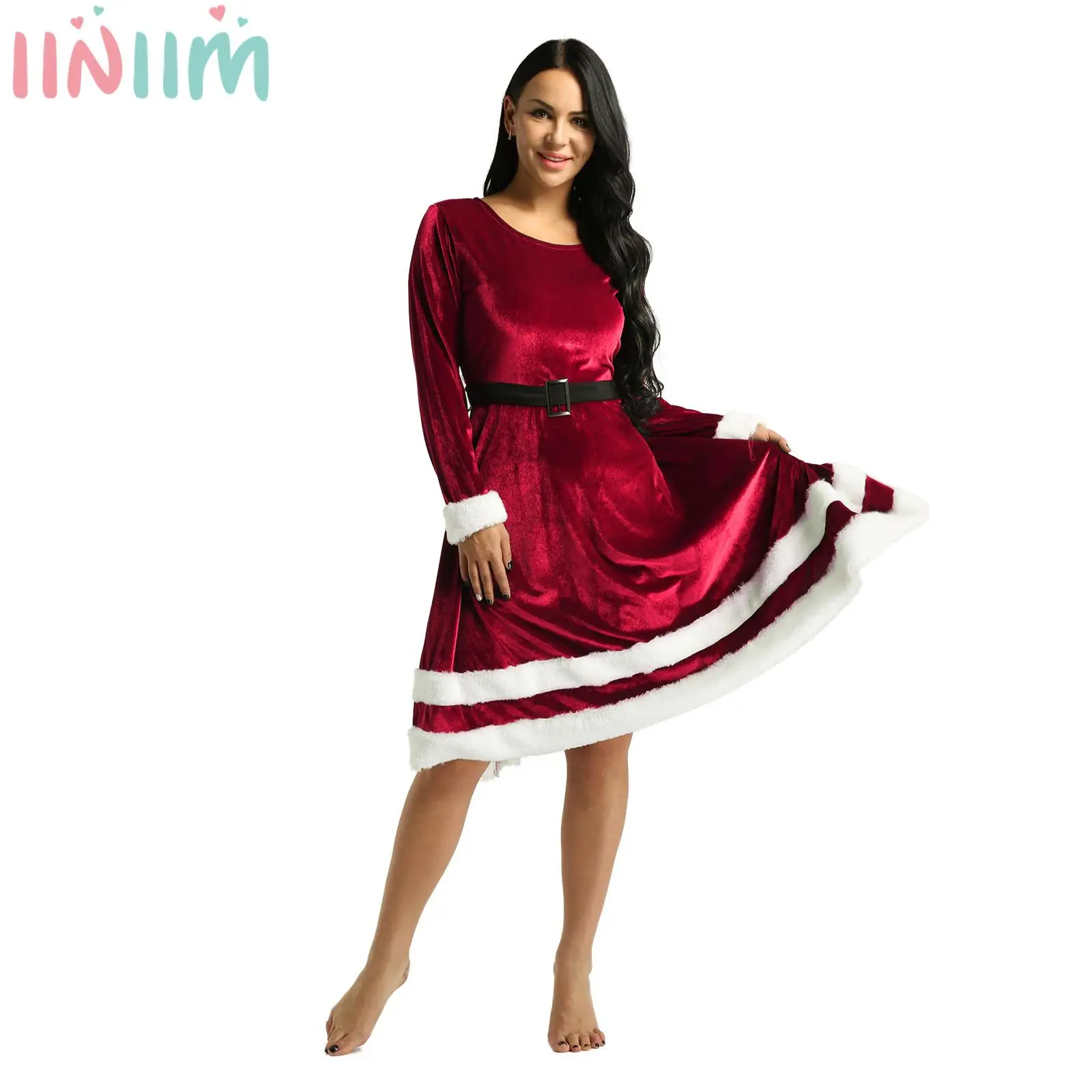 

Womens Christmas Velvet Mrs Santa Claus Costume Adults Xmas Theme Club Fancy Dress Ladies Birthday Princess Cosplay Clothing