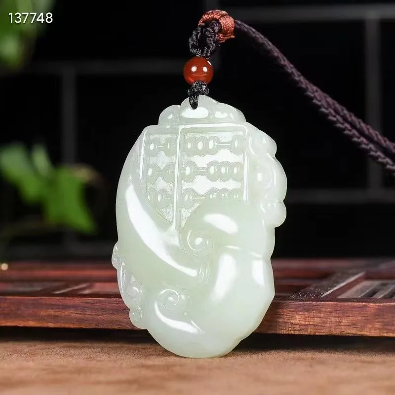 

Natural 100% real white hetian jade carve Ruyi and Abacus Attracting Wealth pendant necklace jewellery for men women gifts luck