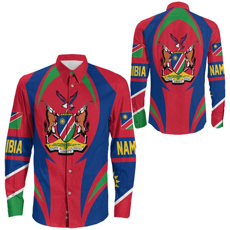 

Africa Country Namibia 3D Printed Long Sleeve Shirts For Men Clothes Flag Map Shirt National Emblem Lapel Blouse Male Button Top