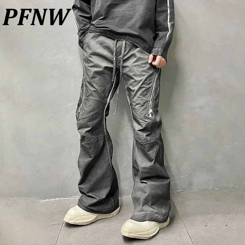

PFNW Men's Washed Retro Patchwork Chic Trend High Waisted Micro Flared Pants American Vintage Casual Military Trousers 12Z7208