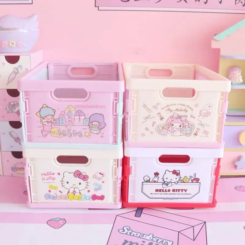 

Sanrio Hello Kitty Desktop Storage Box Cute Kuromi Folding Organizer Sundries Toy Cosmetic Stationery Organizer Basket