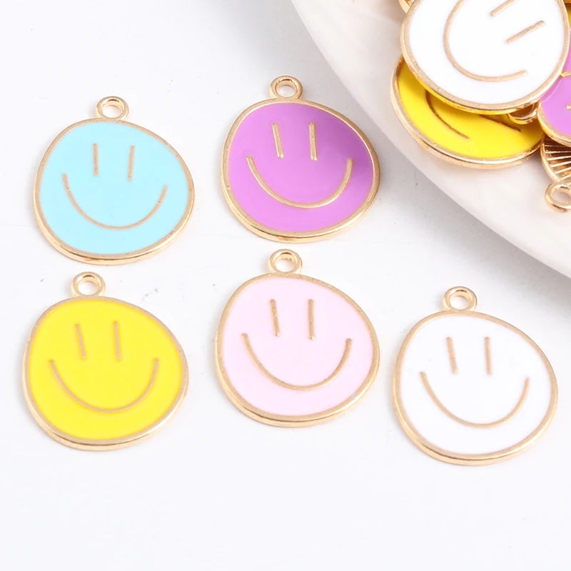 

10pcs Cute Smile Face Enamel Charms Fun Lucky Colorful Pendants For Making Handmade DIY Jewelry Findings Accessories Necklace