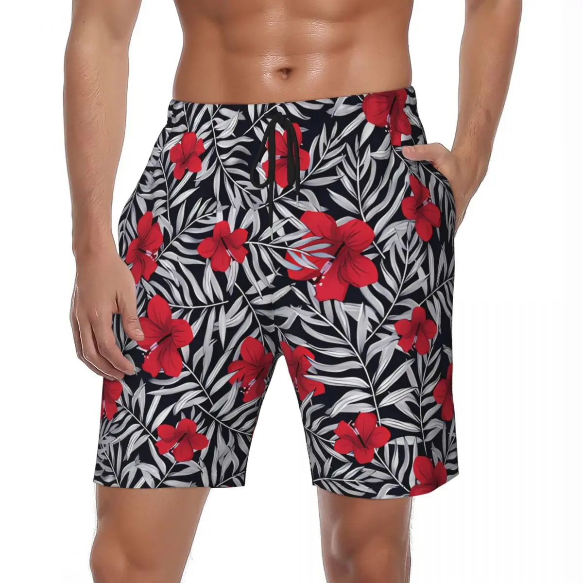 

Summer Gym Shorts Males Hawaiian Flower Sports Surf Fashion Funny Beach Short Pants Hawaii Quick Dry Swimming Trunks Plus Size