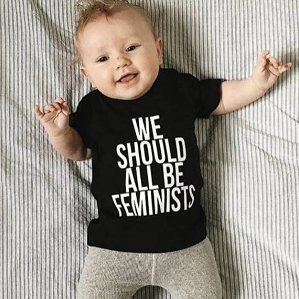 

0-12 Years Old Kids Quote Tees We Should All Be Feminists Baby T Shirt Children Top Sassy Toddler TShirt Babywear Slogan Tops