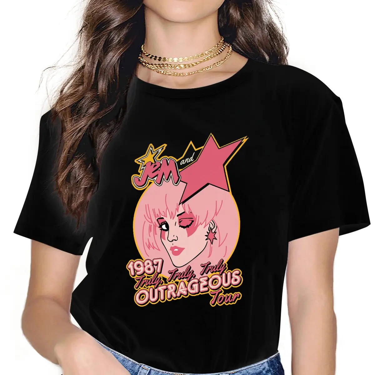 

Tour Classic Cute Girls Women T-Shirt Jem And The Holograms TV Blusas Harajuku Casual Short Sleeve Vintage Tops