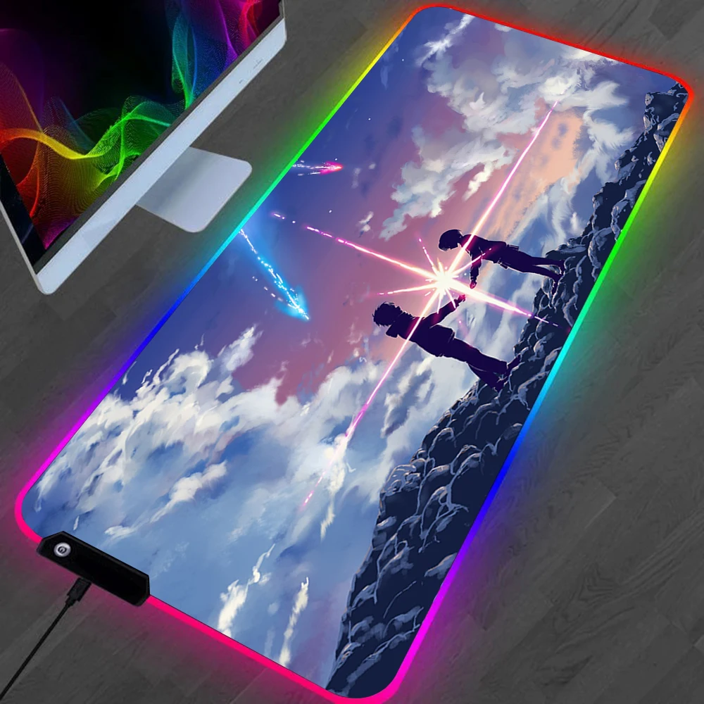 

Anime Your Name LED Gaming Mousepads Large Desk Mat PC Gamer XL Mousepad RGB Mouse Pad Luminous Mouses Mice Mats With Backlight