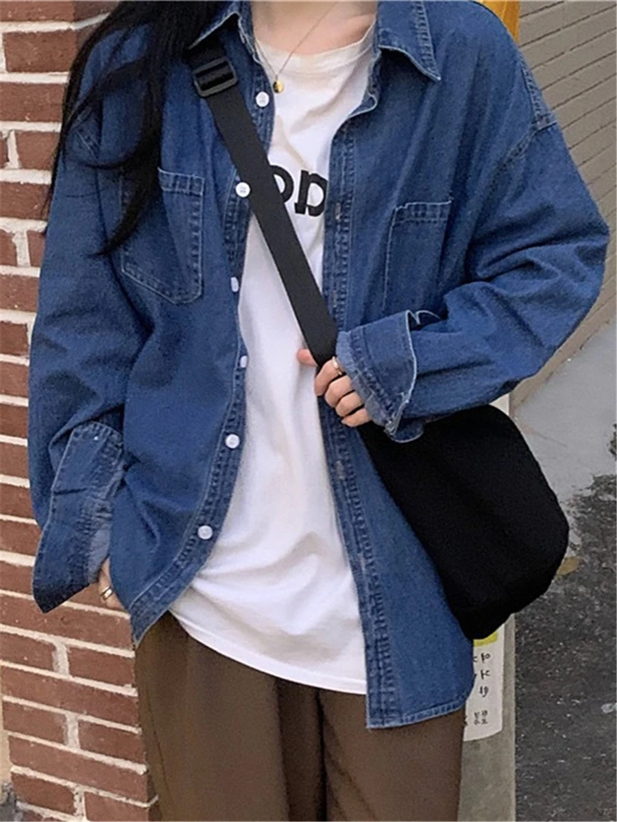 Весенние Модные свободные женские джинсовые куртки, классическое однобортное джинсовое пальто с большими карманами, винтажное пальто в стиле бойфренд для девушек 
Весенние Модные свободные женские джинсовые куртки, классическое однобортное джинсовое пальто с большими карманами, винтажное пальто в стиле бойфренд для девушек