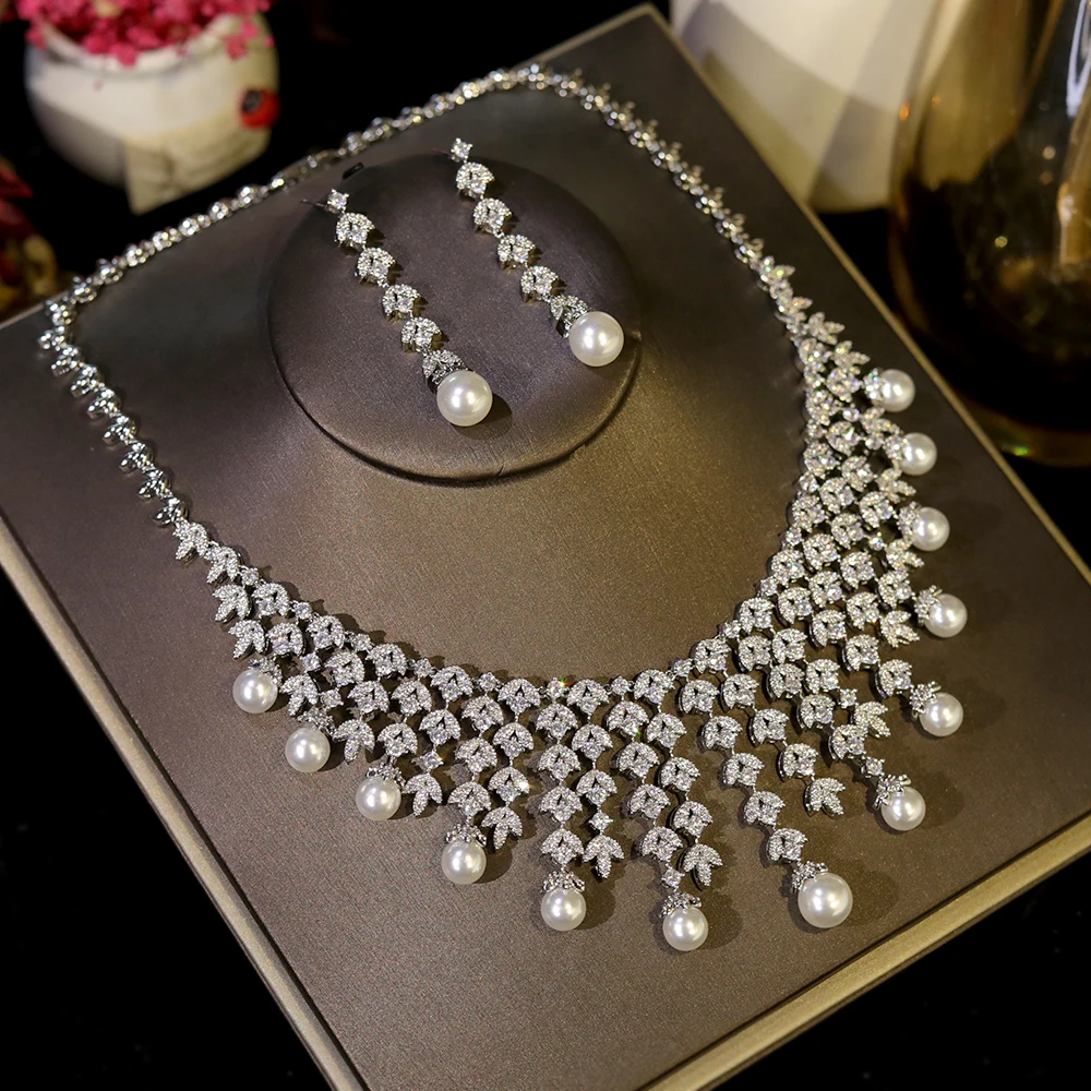 3A Cubic Zirconia Silver Color Tassel Necklace Luxury Pearl Jewelry Sets Bridal Dubai Wedding PROM Accessories 2 Mallzona Sc1ced8b7e6a74f46aeeb4bb5e574727bo 3A Cubic Zirconia Silver Color Tassel Necklace Luxury Pearl Jewelry Sets Bridal Dubai Wedding PROM Accessories Mallzona