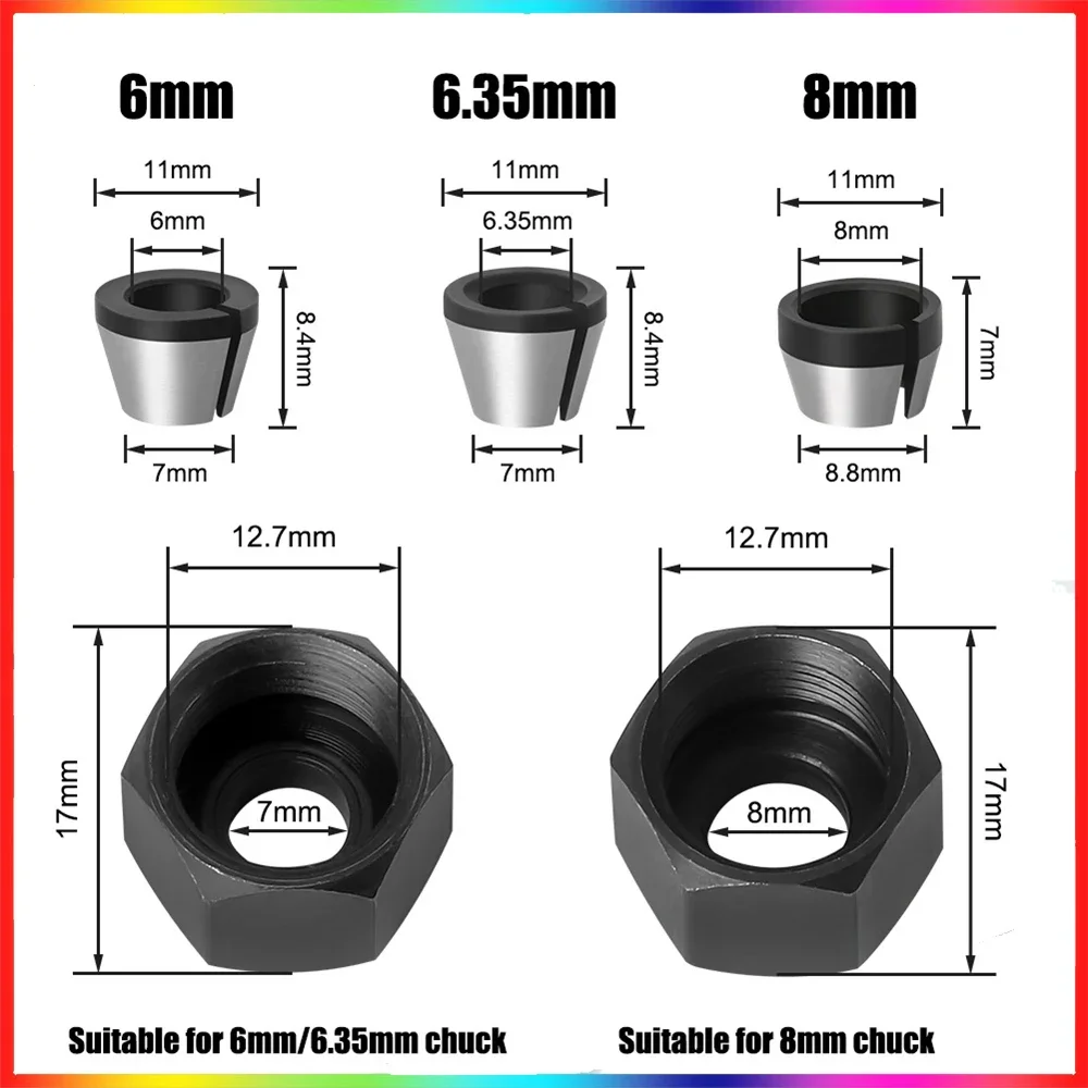 

5pcs 6/6.35/8mm Trimmer Collet Chuck Router Bit Shank Adapter For Engraving Machine Chuck Trimming Router Bit Collet Accessories