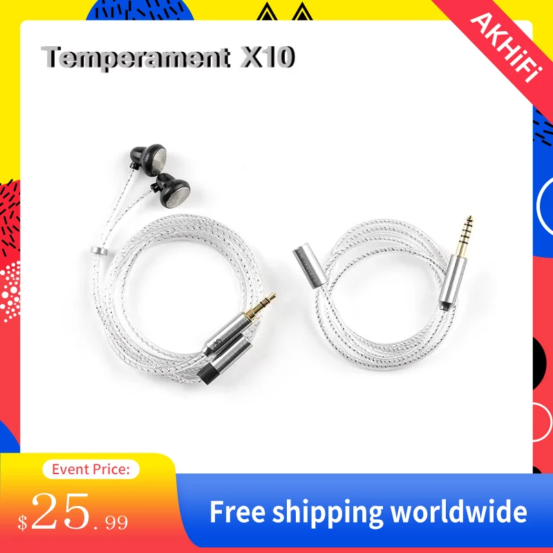 

Temperament X10 In Ear Flat Head Plug Earphones 16mm HIFI Wired Flat Headset Sport open-type Gaming headphone For Game/Stellar