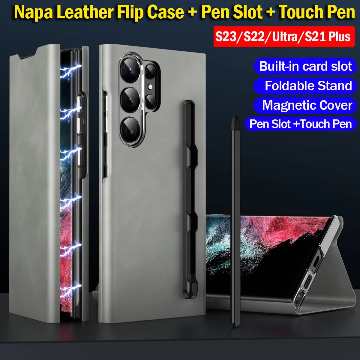 With Touch Pen Slot Cover for Samsung Galaxy S23 Ultra S22 S21 Plus Case Flip Leather Magnetic Card Slot Kickstand Phone Funda
With Touch Pen Slot Cover for Samsung Galaxy S23 Ultra S22 S21 Plus Case Flip Leather Magnetic Card Slot Kickstand Phone Funda
