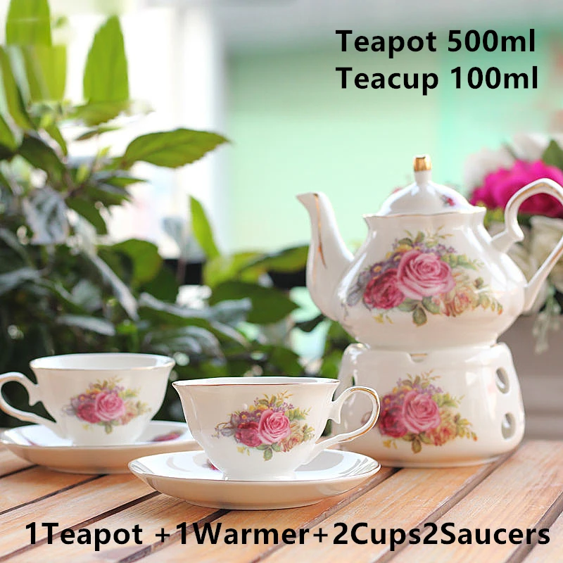 

English British Tea Set Pink Camellia 500ML Teapot With Warmer Afternoon Tea Cup and Saucer set Ceramic Holding Furnace Teaware