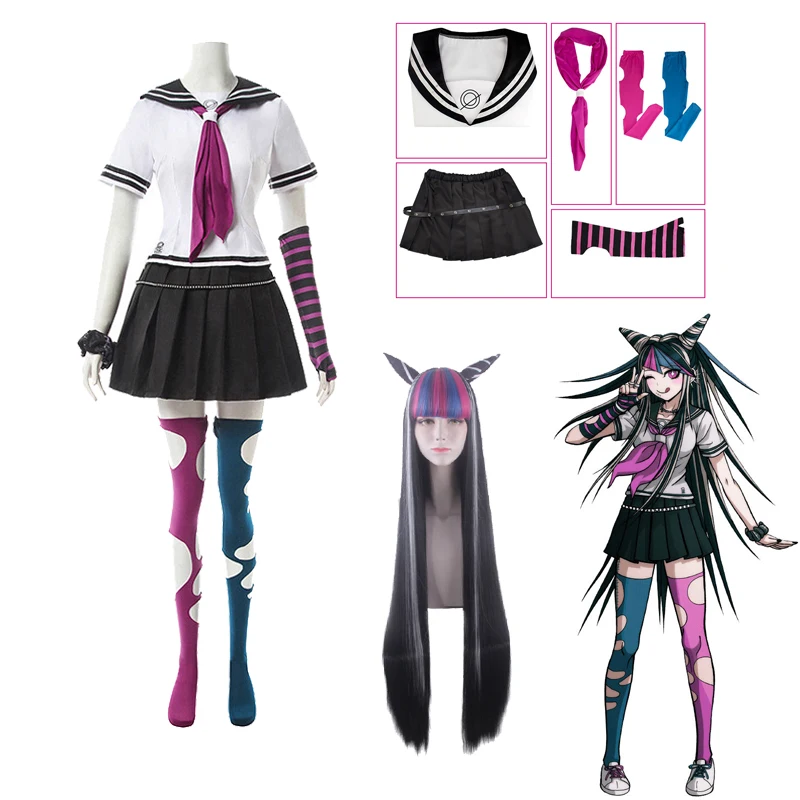 

Danganronpa Cosplay Costume Anime Game Mioda Ibuki Cosplay Sailor Suit Devil Horn Wig JK Short Skirt Sock Woman Halloween Cloth