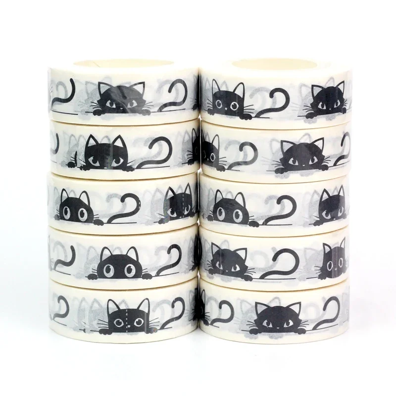 

Wholesale 10PCS./Lot Decor Cartoon Set of Black Cats Washi Tapes for Scrapbooking Planner Adhesive Masking Tape Cute Papeleria