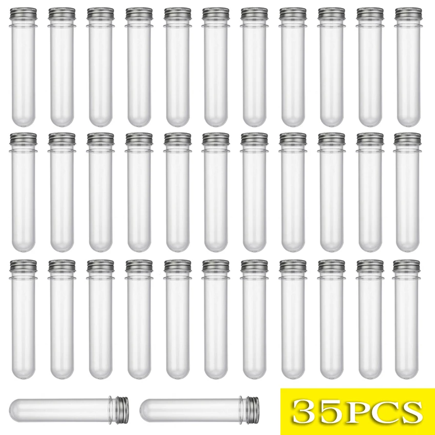 35Pcs 24Pcs PET 40ml Transparent Plastic Test Tube Bottle Candy Testontainer Bath Salt Tube with Aluminum Screw Lids
35Pcs 24Pcs PET 40ml Transparent Plastic Test Tube Bottle Candy Testontainer Bath Salt Tube with Aluminum Screw Lids