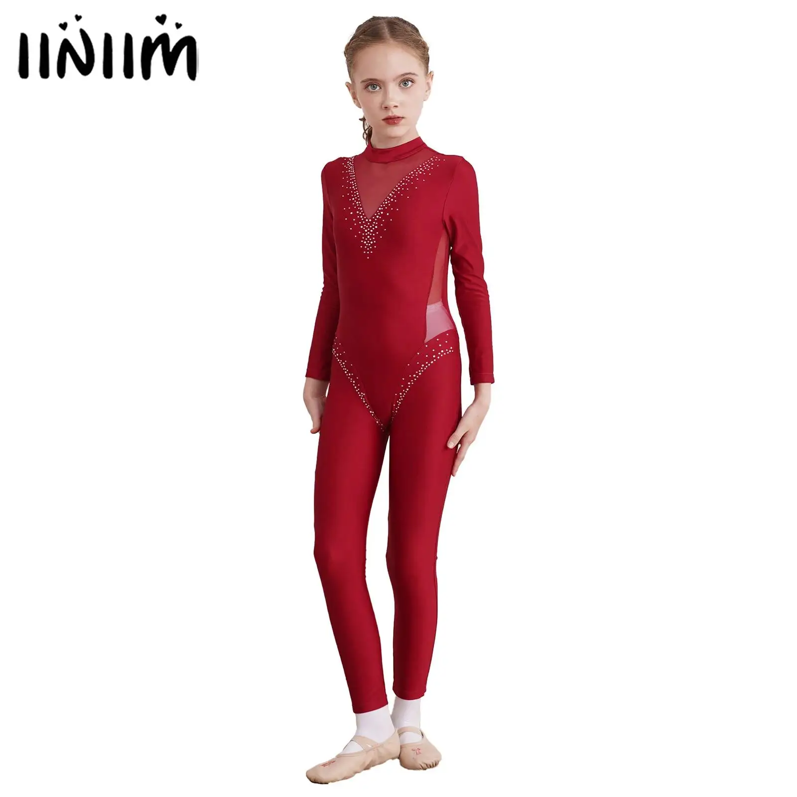 Kids Girls Sheer Mesh Bodysuit Long Sleeve Unitard Figure Skating Gymnastics Dance Performance Costume Shiny Rhinestone Jumpsuit
Kids Girls Sheer Mesh Bodysuit Long Sleeve Unitard Figure Skating Gymnastics Dance Performance Costume Shiny Rhinestone Jumpsuit