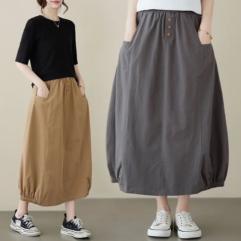 Literary Temperament Thin Loose Khaki Button Pocket Cotton A Line Skirt Gray Spring Summer Patchwork Polyester Skirts for Women
Literary Temperament Thin Loose Khaki Button Pocket Cotton A Line Skirt Gray Spring Summer Patchwork Polyester Skirts for Women
