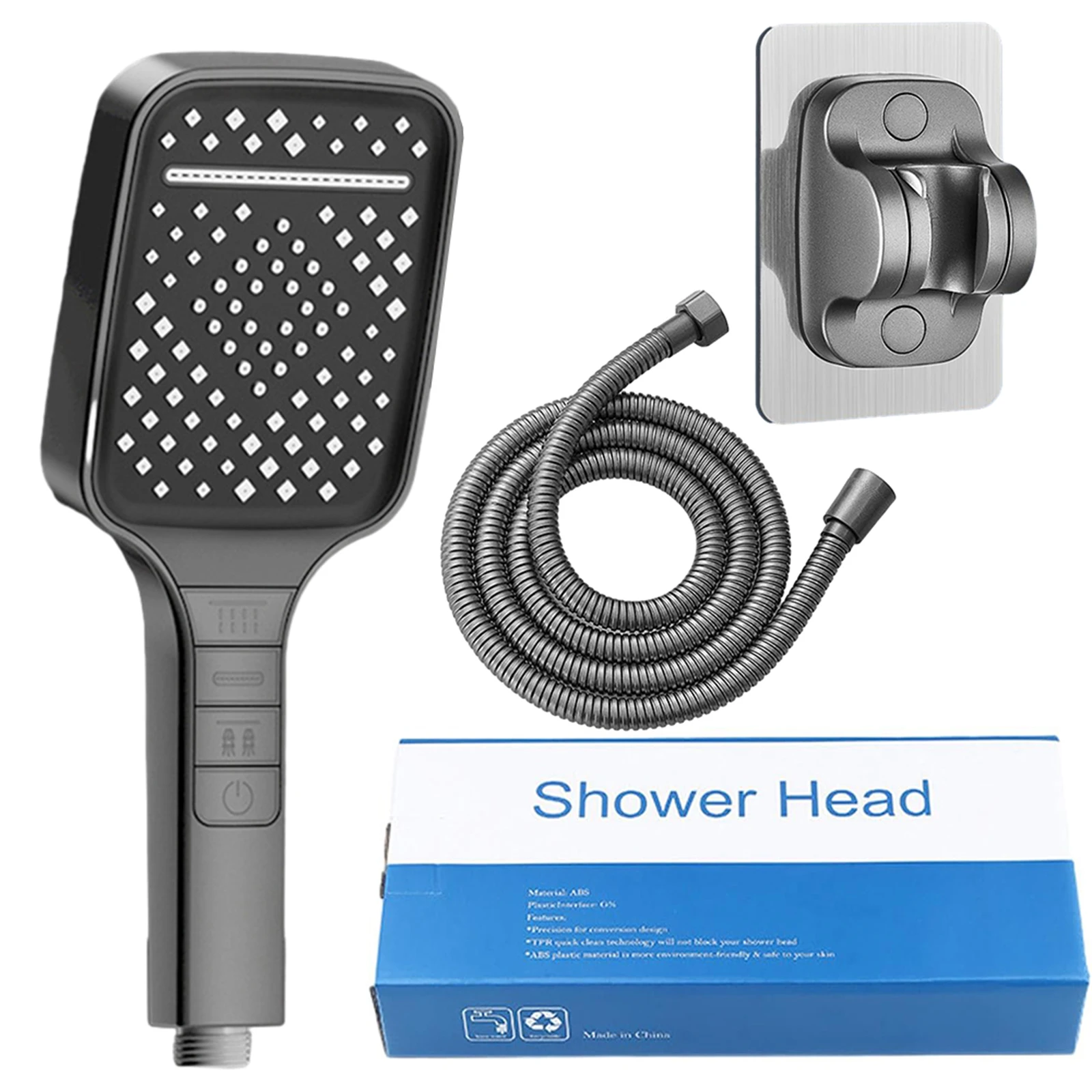 Universal Shower Head With A Jet Mode For Everyone Gray+Bracket+Hose Seven-speed Square Shower Hardware Head Bathroom Fixture
Universal Shower Head With A Jet Mode For Everyone Gray+Bracket+Hose Seven-speed Square Shower Hardware Head Bathroom Fixture