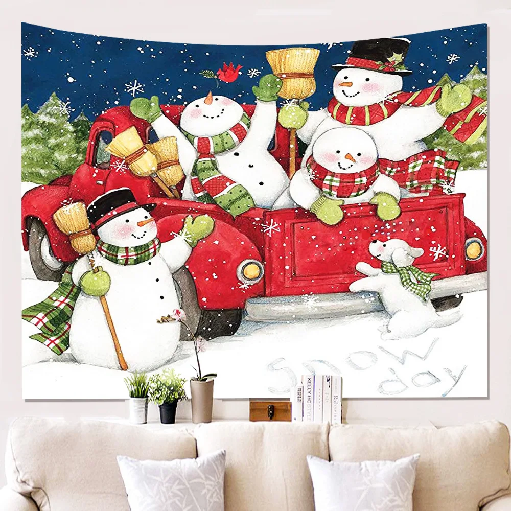 

Christmas Snowman Tapestry Festive Decor Living Room Bedroom Background Posters Xmas Tree Santa Claus Wall Hanging Beach Towel