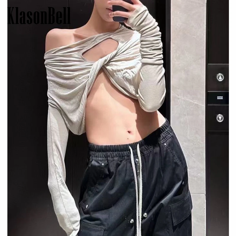 

9.21 KlasonBell High Street Sexy Criss-Cross Hollow Out Long Sleeve Slim Short A Variety Of Wearing Methods T-Shirt Women