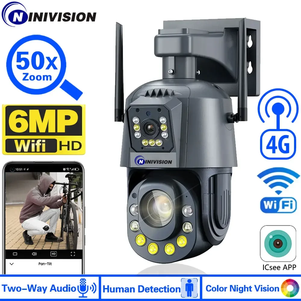 

4K 6MP Metal Dual Lens PTZ Wifi 4G Camera Outdoor 30X 50X Optical Zoom Human Detection 200M Night Vision IP Cameras iCsee XMeye