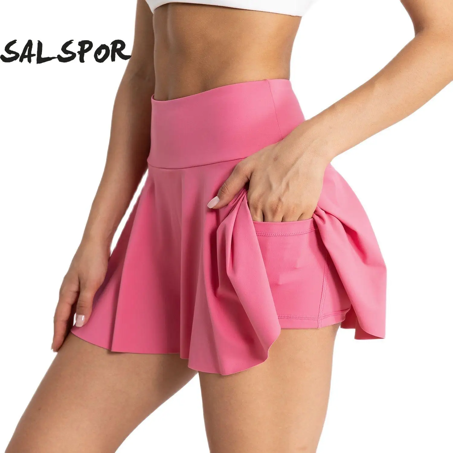 

SALSPOR Tennis Skirt with Pockets for Women Inner Shorts High Waisted Golf Skorts Elastic Workout Sport Pleated Sportswear