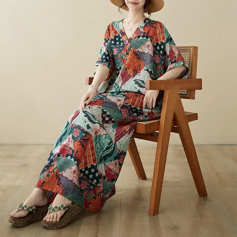 Dimanaf 2024 Plus Size Dress Women Summer V-Neck Sundress Bohemian Floral Print Loose Big Oversize Maxi Dress 9063
Dimanaf 2024 Plus Size Dress Women Summer V-Neck Sundress Bohemian Floral Print Loose Big Oversize Maxi Dress 9063