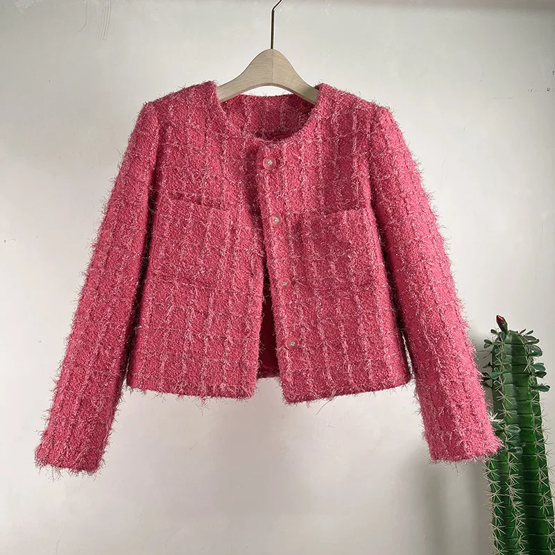 JSXDHK French Small Fragrant Woolen Rose Red Jacket Tops Fashion Design Autumn Winter Plaid Tweed Pockets Button Up Short Coats
JSXDHK French Small Fragrant Woolen Rose Red Jacket Tops Fashion Design Autumn Winter Plaid Tweed Pockets Button Up Short Coats