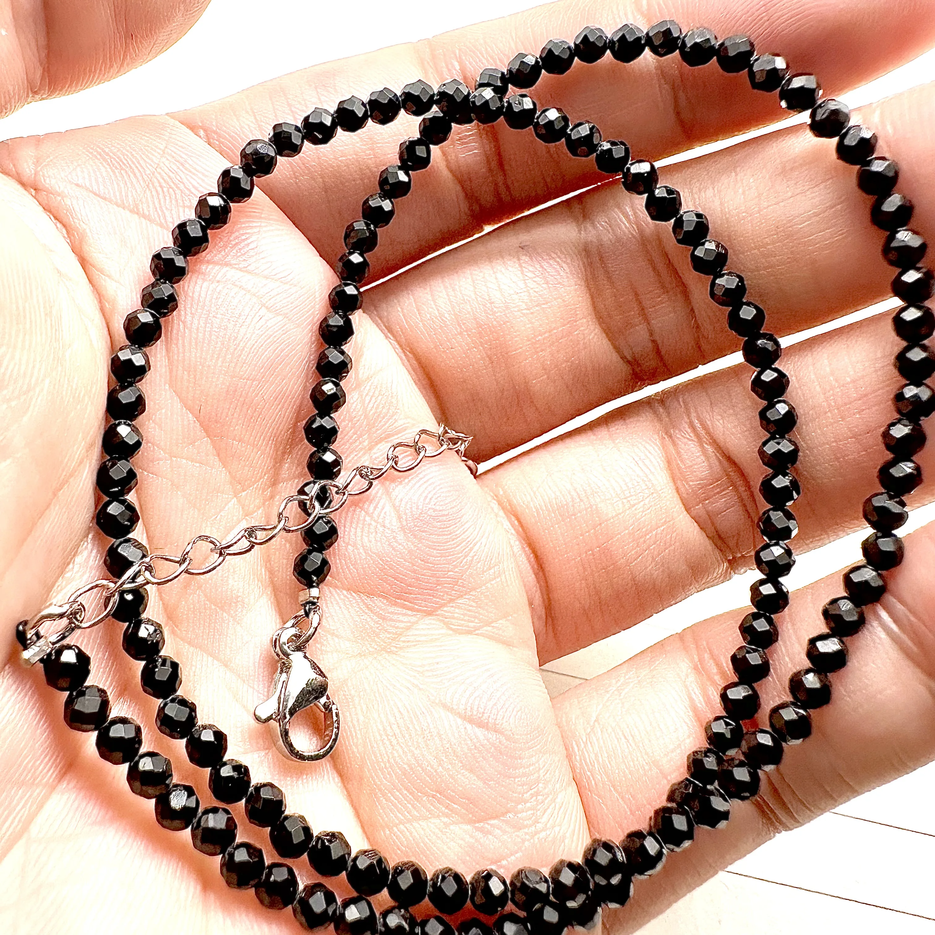 

Black Obsidian Stone Necklace Crystal Natural Holder Summer 2023 Neck Wholesale Beads 3MM Round Small Faceted Gifts Lovely 5pc