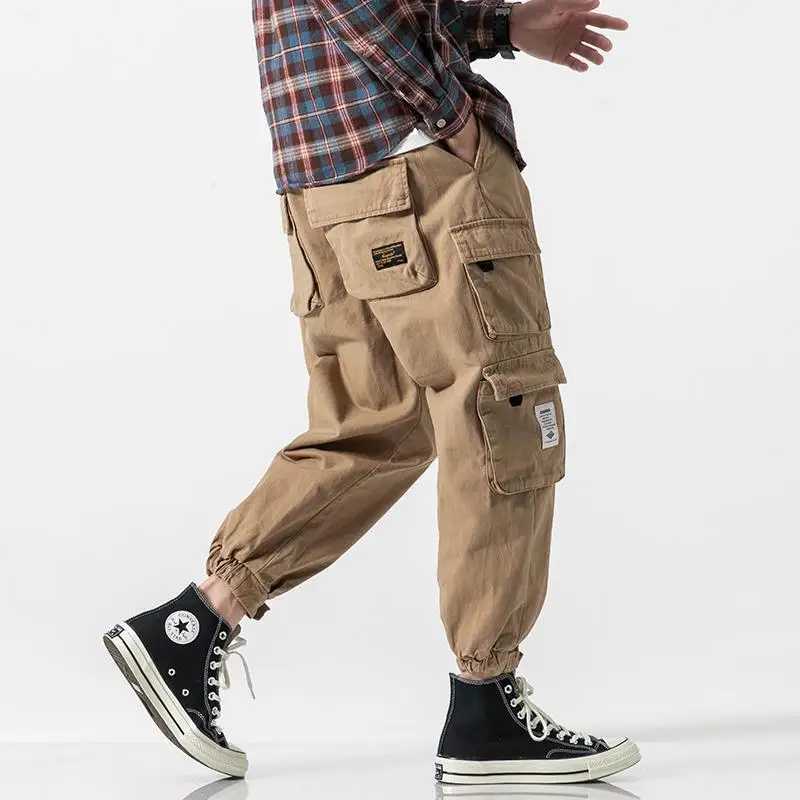 

Spring New Men's Trend Loose Korean Version Solid Color All-match Casual Fashion Spliced Pocket Elastic Waist Youth Cargo Pants