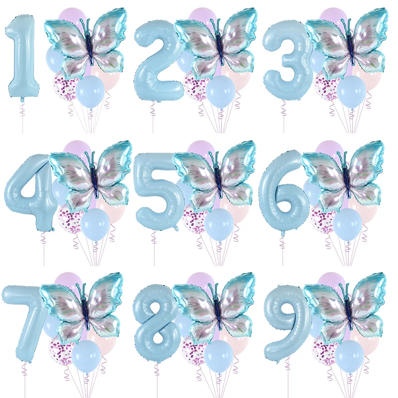 

9Pcs Large Butterfly 40inch Number Foil Balloon Set Macaroon Latex Balloons Kids Girls Birthday Party Decoration Baby Shower