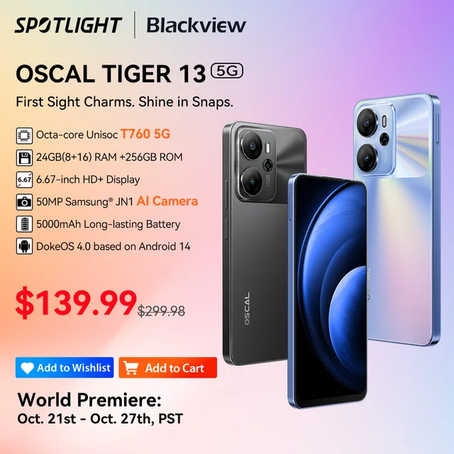Blackview-Smartphone OSCAL TIGER 13, écran 6.67, T760 5G, 24 Go (8 + 16) RAM 256 Go, Dean, 50MP, 5000mAh, Android 14, première mondiale 1