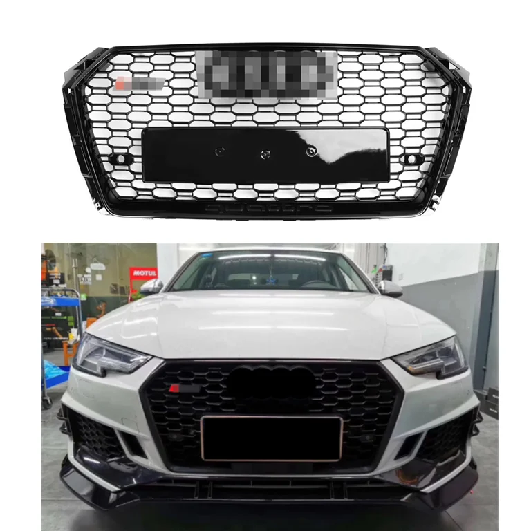 

A4 B9 Gloss Black RS4 Style ABS front Grills for Audi A4 B9 2016+ Front Car styling honeycomb mesh Grills