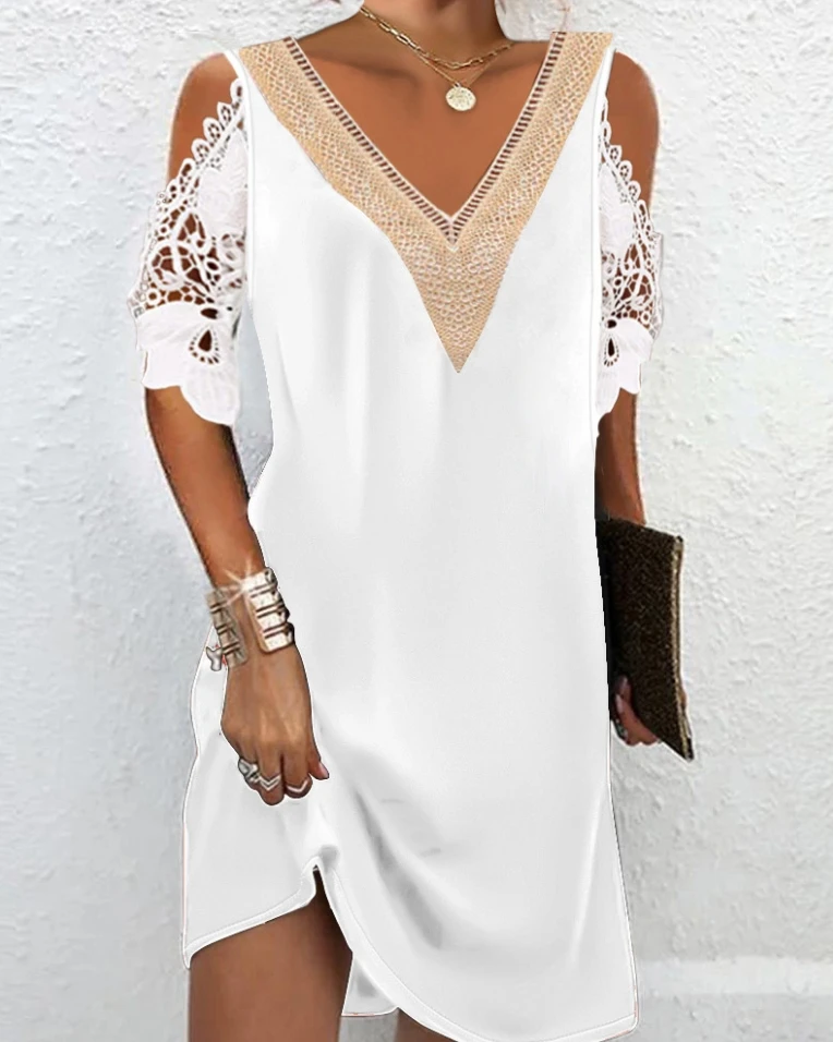 Casual Dresses for Women New Short Sleeved Lace Patchwork V-Shaped Collar 2024 Spring Summer Temperament Commuting Women's Dress
Casual Dresses for Women New Short Sleeved Lace Patchwork V-Shaped Collar 2024 Spring Summer Temperament Commuting Women's Dress