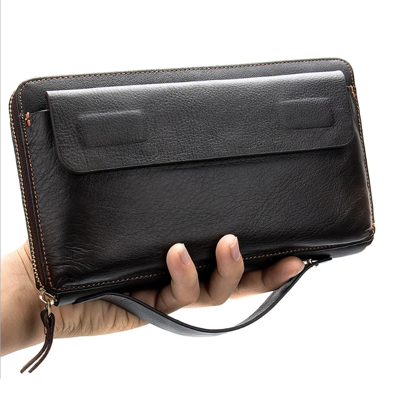 

Genuine Leather Business Type Clutch Purse Big Capacity Long Wallet With Wristlet Leather Big Wallet For Phone Passport