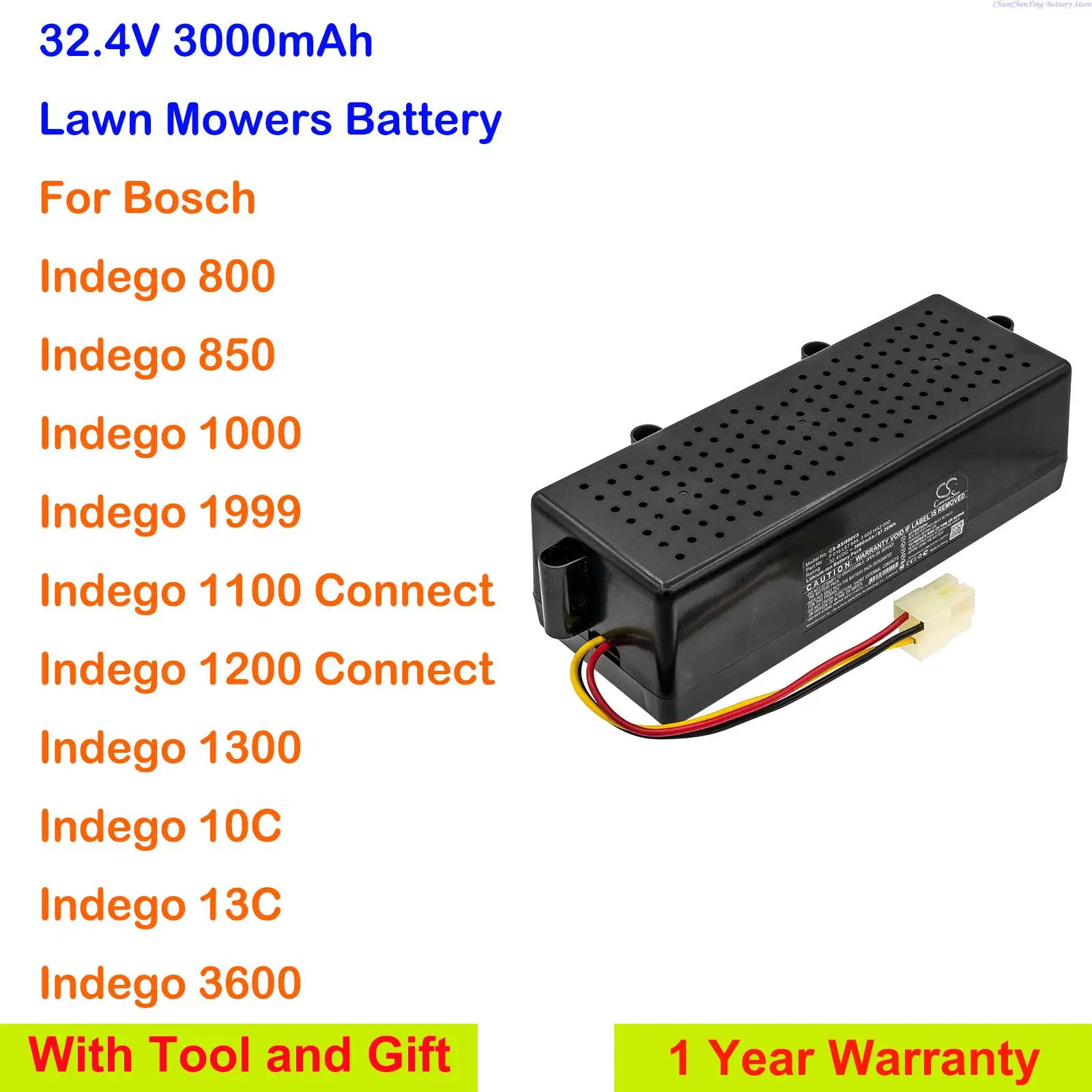 

OrangeYu 3000mAh Lawn Mowers Battery for Bosch Indego 1000, 10C,1100 Connect,1200 Connect,1300,13C, 1999, 3600, 800, 850