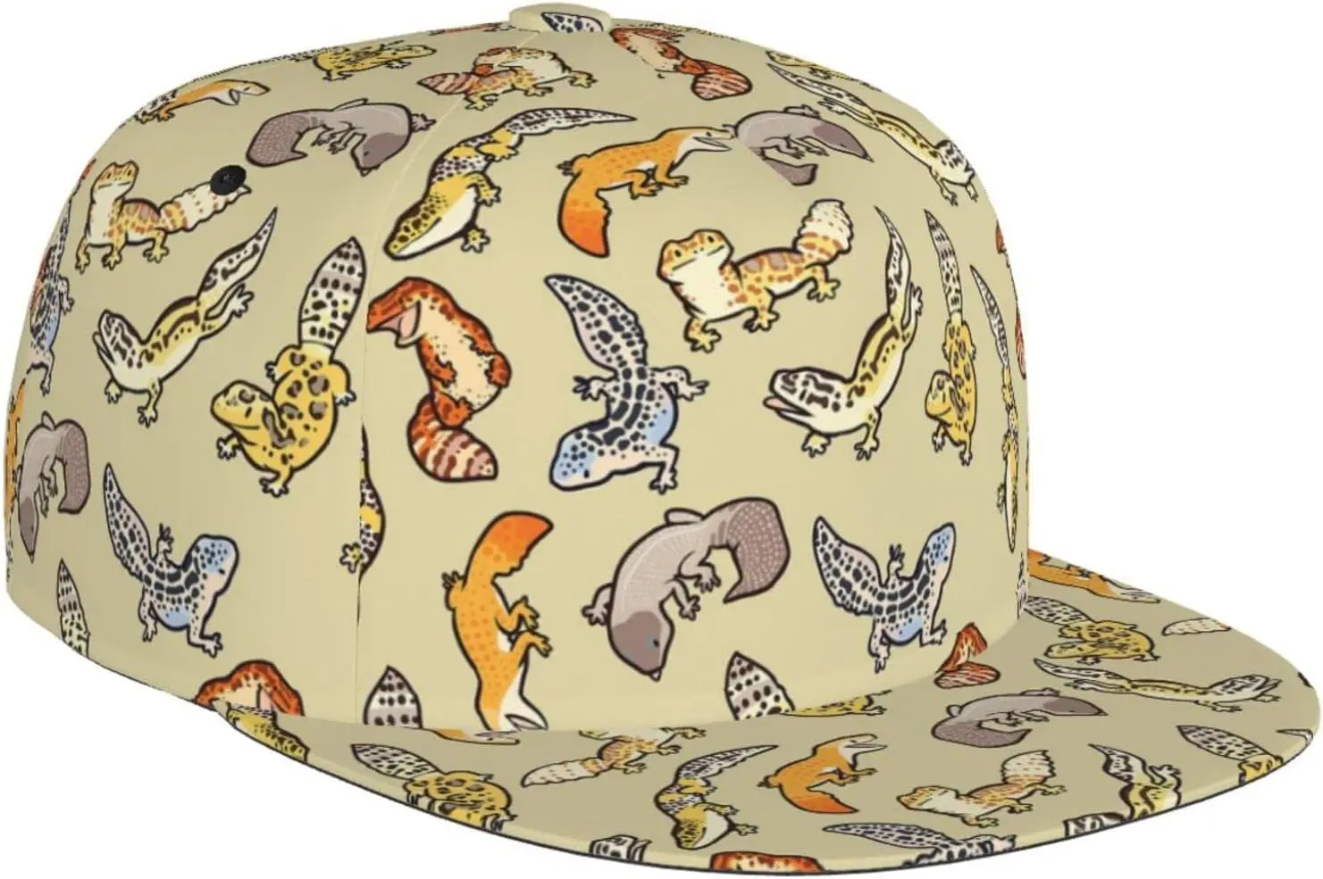 

Cartoon Cute Leopard Gecko Pattern Flat Bill Hat, Unisex Snapback Baseball Cap Hip Hop Style Flat Visor Blank Adjustable