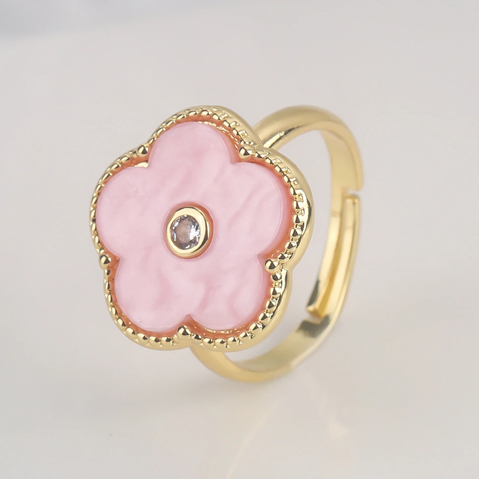 

7 Color Plum Blossom New Adjustable Opening Acrylic Shell Ring Women's Plant Five Leaf Flower Creative Free Shipping Gift Clover
