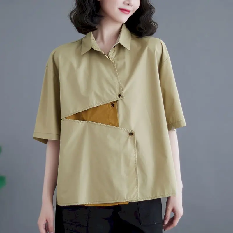 Oversized Blouses Women Fashion Design Irregular Short Sleeve Shirts Contrast Color Patchwork Shirt Summer Thin Loose Casual Top
Oversized Blouses Women Fashion Design Irregular Short Sleeve Shirts Contrast Color Patchwork Shirt Summer Thin Loose Casual Top